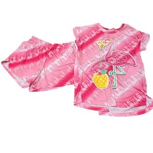 Wonder Nation Pink Tie-Dye Flamingo Pajama Set Size M (7/8)